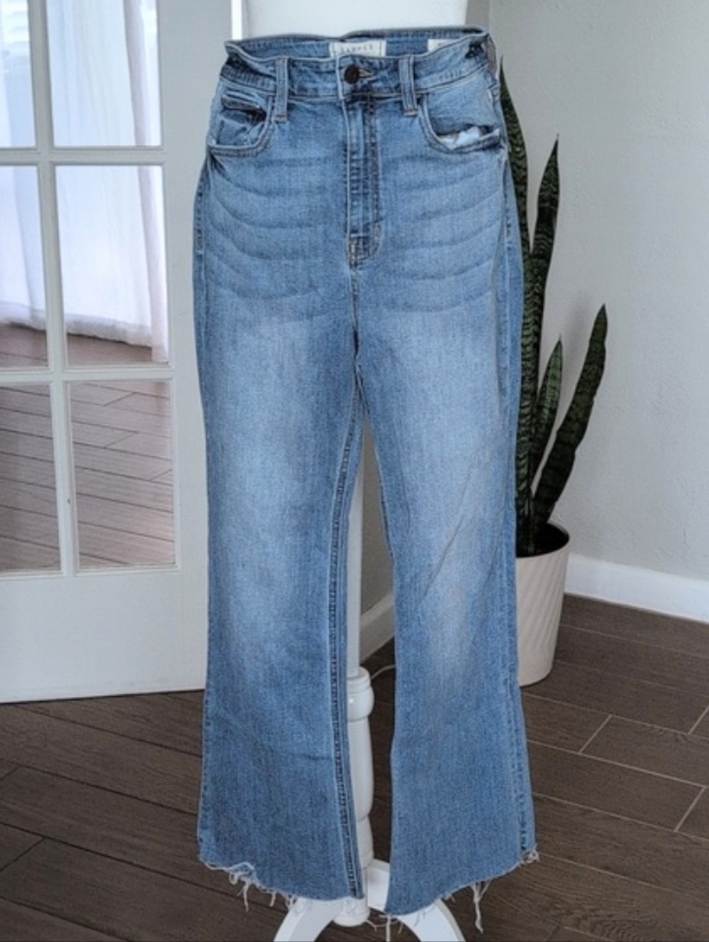 Light Blue High-Rise Wide Leg Jeans with Frayed Hem